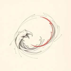 Red Ink Outline Ocean Tattoo