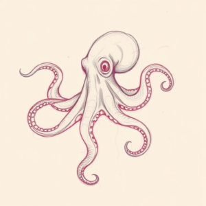Red Ink Outline Octopus Tattoo