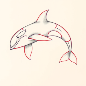 Red Ink Outline Orca Tattoo