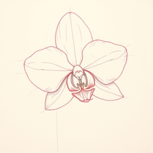 Red Ink Outline Orchid Tattoo
