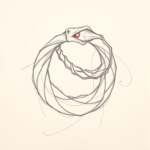 Red Ink Outline Ouroboros Tattoo