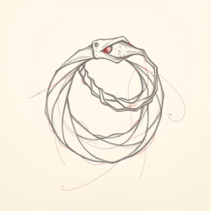 Red Ink Outline Ouroboros Tattoo