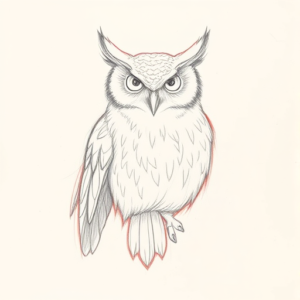 Red Ink Outline Owl Tattoo