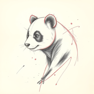 Red Ink Outline Panda Tattoo