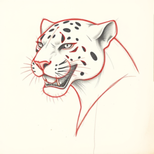 Red Ink Outline Panther Tattoo