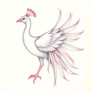 Red Ink Outline Peacock Tattoo