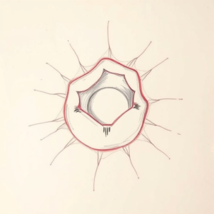 Red Ink Outline Pearl Tattoo