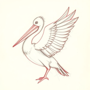 Red Ink Outline Pelican Tattoo