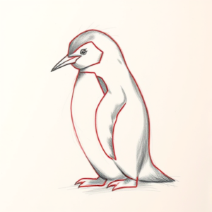 Red Ink Outline Penguin Tattoo
