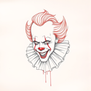 Red Ink Outline Pennywise Tattoo