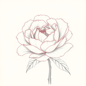 Red Ink Outline Peony Tattoo