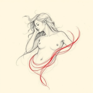 Red Ink Outline Persephone Tattoo