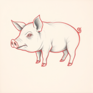Red Ink Outline Pig Tattoo