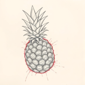 Red Ink Outline Pineapple Tattoo