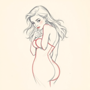 Red Ink Outline Pinup Tattoo