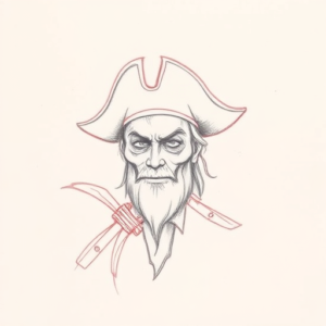 Red Ink Outline Pirate Tattoo