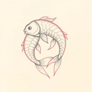 Red Ink Outline Pisces Tattoo