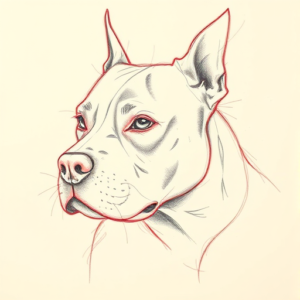 Red Ink Outline Pitbull Tattoo