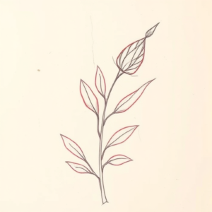 Red Ink Outline Plant Tattoo