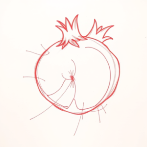 Red Ink Outline Pomegranate Tattoo
