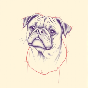 Red Ink Outline Pug Tattoo
