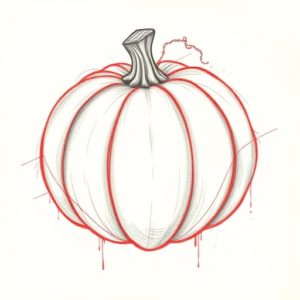 Red Ink Outline Pumpkin Tattoo
