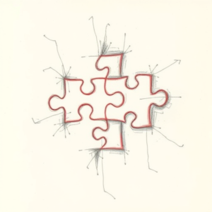 Red Ink Outline Puzzle Tattoo