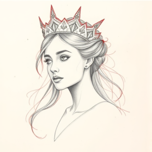 Red Ink Outline Queen Tattoo