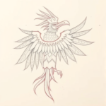 Red Ink Outline Quetzalcoatl Tattoo