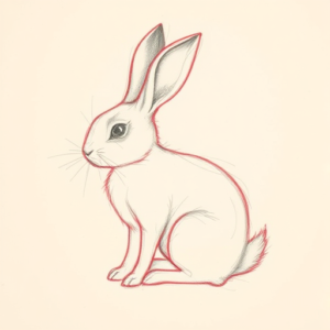 Red Ink Outline Rabbit Tattoo
