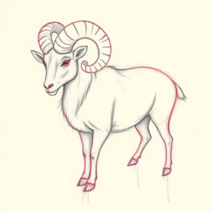 Red Ink Outline Ram Tattoo