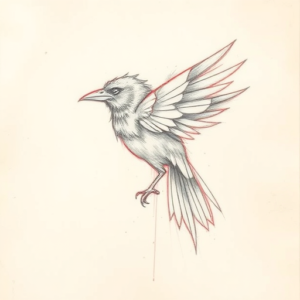 Red Ink Outline Raven Tattoo