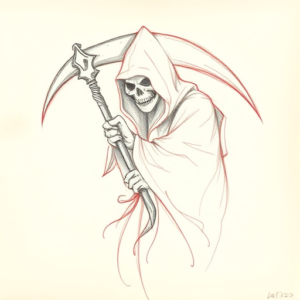 Red Ink Outline Reaper Tattoo