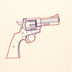 Red Ink Outline Revolver Tattoo