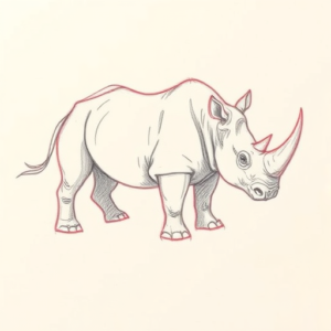 Red Ink Outline Rhino Tattoo