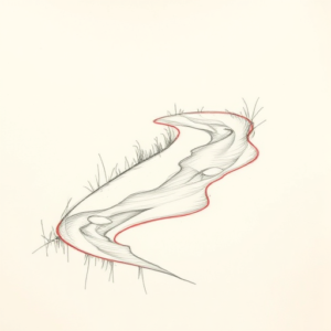 Red Ink Outline River Tattoo