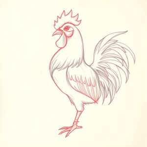 Red Ink Outline Rooster Tattoo