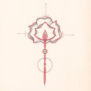 Red Ink Outline Rosary Tattoo