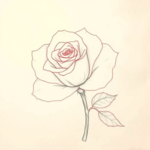Red Ink Outline Rose Tattoo