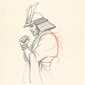 Red Ink Outline Samurai Tattoo