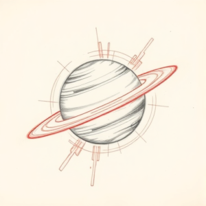 Red Ink Outline Saturn Tattoo