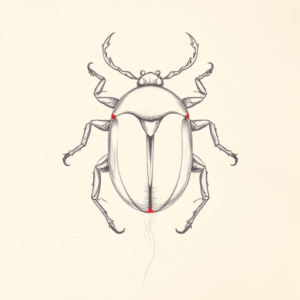 Red Ink Outline Scarab Tattoo