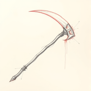 Red Ink Outline Scythe Tattoo