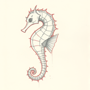 Red Ink Outline Seahorse Tattoo