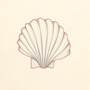Red Ink Outline Seashell Tattoo