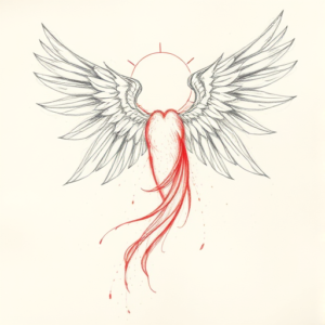 Red Ink Outline Seraphim Tattoo