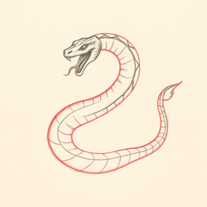 Red Ink Outline Serpent Tattoo