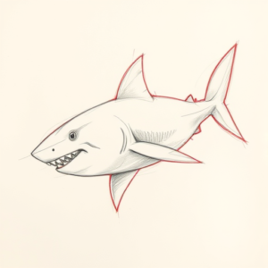 Red Ink Outline Shark Tattoo