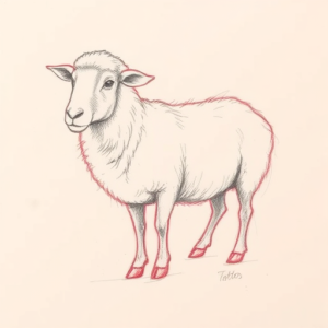 Red Ink Outline Sheep Tattoo