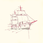 Red Ink Outline Ship Tattoo